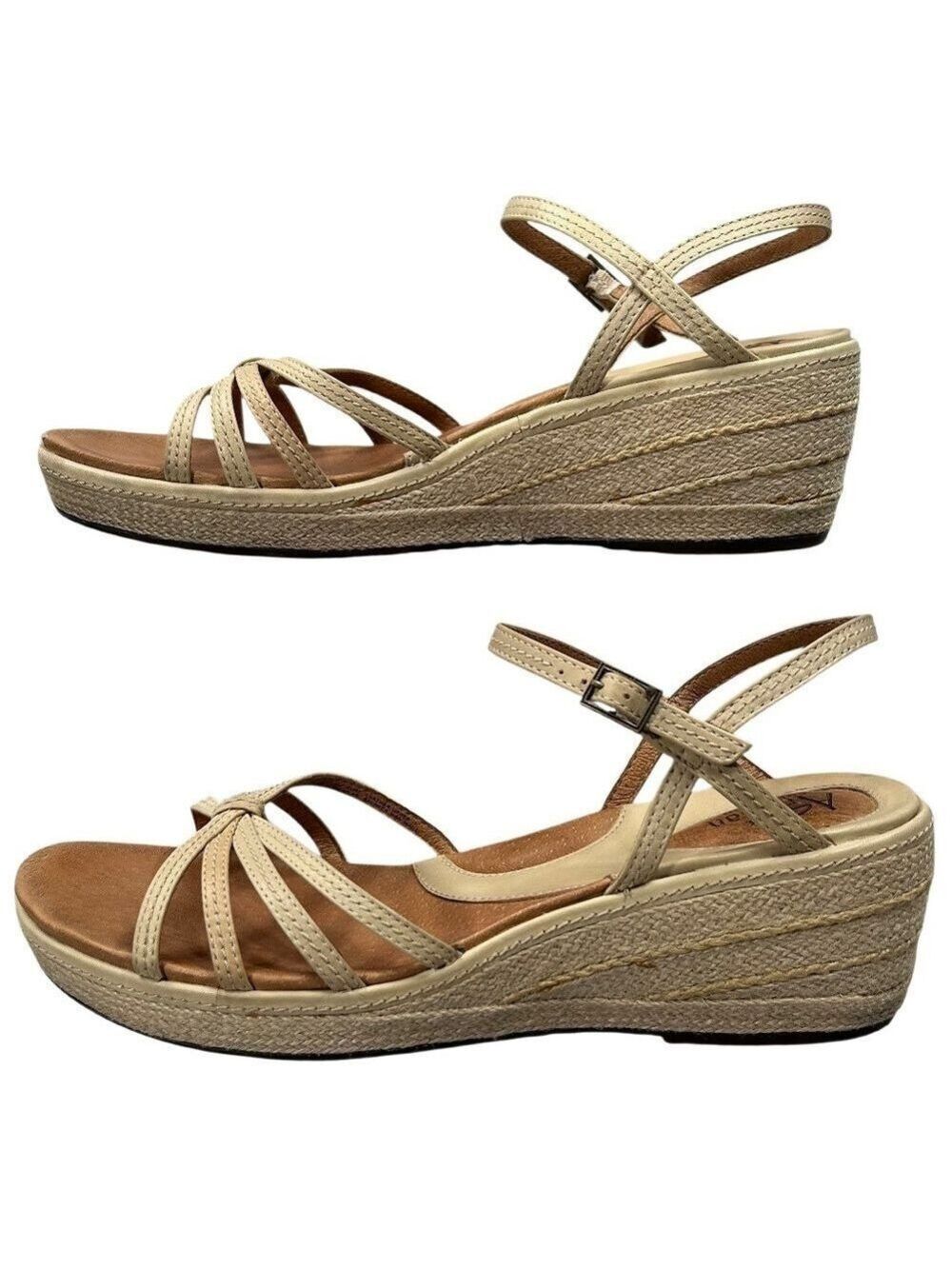 Clarks Artisan Collection Espadrille Tan Strappy Rope Wedge Sandals Size 11